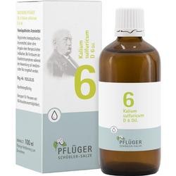 Bbraune Flasche und Packung von Pflüger Schüßler-Salz Nr. 6, Kalium sulfuricum D6.